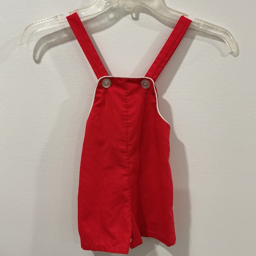 Vintage Sears Infant Toddler Red Romper Overalls Size Large
